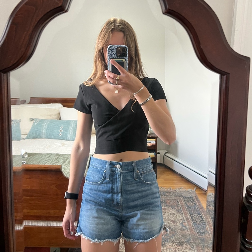 Zara Black V-Neck Wrap Crop Top